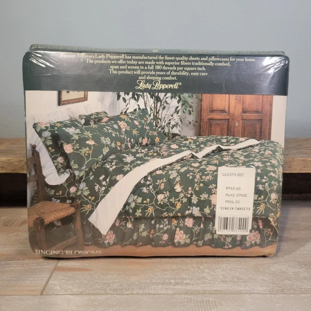 Vintage Lady Pepperell 3 Piece Twin Sheet Set 'Singing Blossoms' Percale NOS